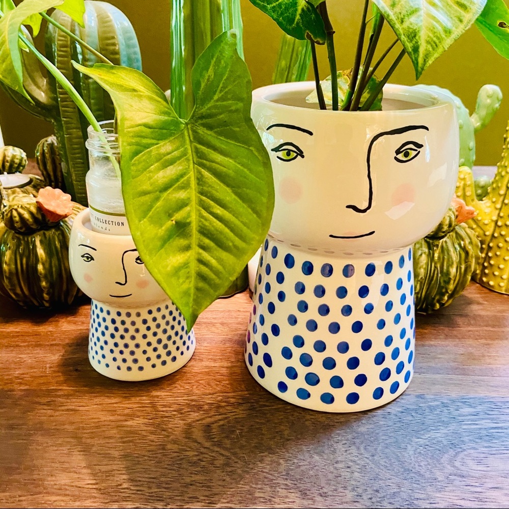 🌿Large Stoneware Family Planter/Vase Blue/White - Picture 4 of 16